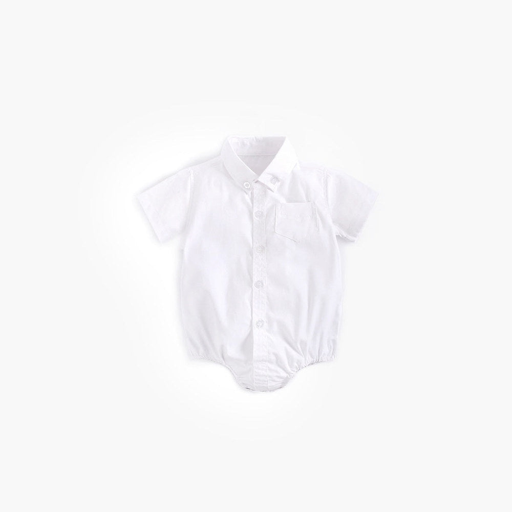 MyKids-USA® Baby Boy Solid Color Buttoned Shirt With Pockets Short Sleeve bodysuit Online In Summer