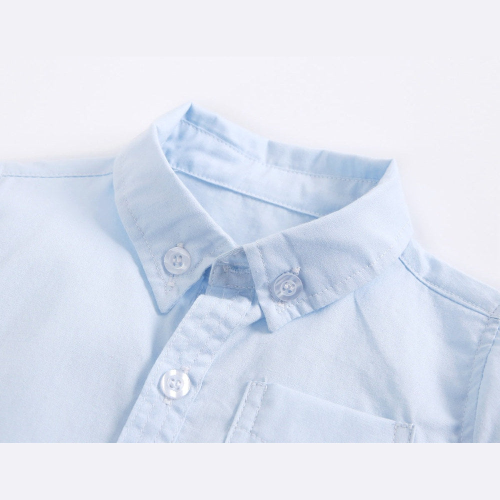 MyKids-USA® Baby Boy Solid Color Buttoned Shirt With Pockets Short Sleeve bodysuit Online In Summer