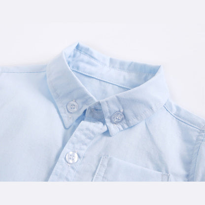 MyKids-USA® Baby Boy Solid Color Buttoned Shirt With Pockets Short Sleeve bodysuit Online In Summer
