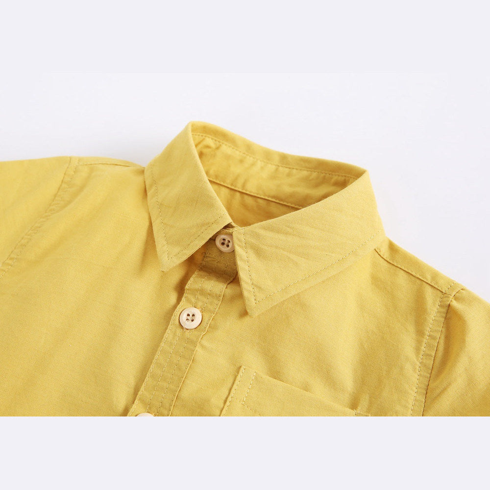 MyKids-USA® Baby Boy Solid Color Buttoned Shirt With Pockets Short Sleeve bodysuit Online In Summer