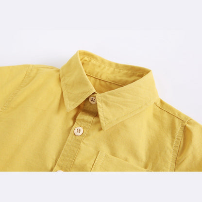 MyKids-USA® Baby Boy Solid Color Buttoned Shirt With Pockets Short Sleeve bodysuit Online In Summer