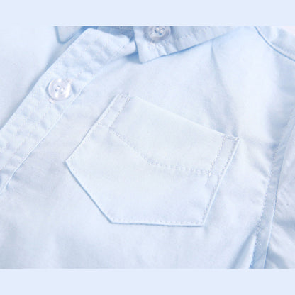 MyKids-USA® Baby Boy Solid Color Buttoned Shirt With Pockets Short Sleeve bodysuit Online In Summer