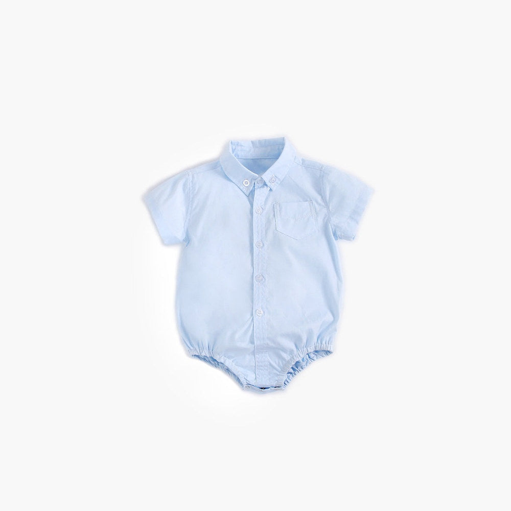 MyKids-USA® Baby Boy Solid Color Buttoned Shirt With Pockets Short Sleeve bodysuit Online In Summer