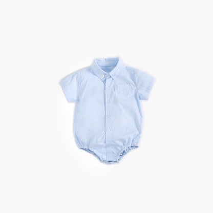 MyKids-USA® Baby Boy Solid Color Buttoned Shirt With Pockets Short Sleeve bodysuit Online In Summer