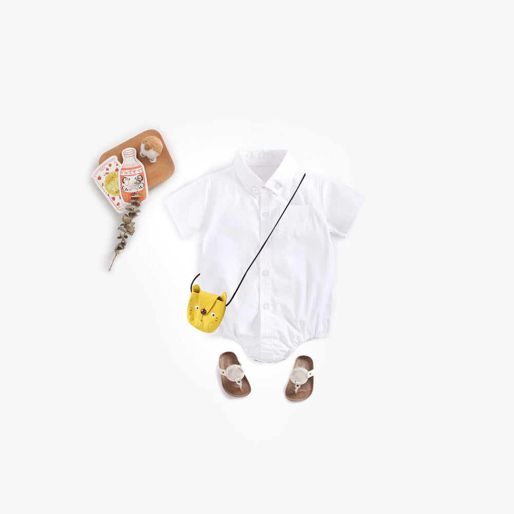 MyKids-USA® Baby Boy Solid Color Buttoned Shirt With Pockets Short Sleeve bodysuit Online In Summer