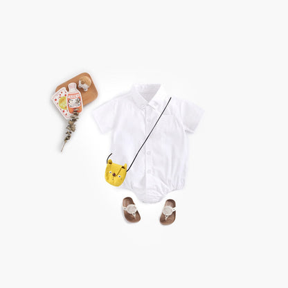 MyKids-USA® Baby Boy Solid Color Buttoned Shirt With Pockets Short Sleeve bodysuit Online In Summer