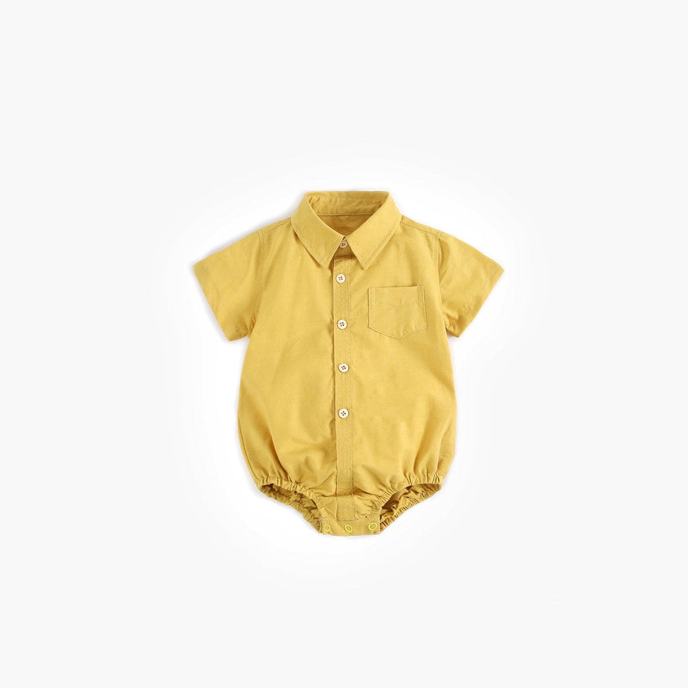 MyKids-USA® Baby Boy Solid Color Buttoned Shirt With Pockets Short Sleeve bodysuit Online In Summer