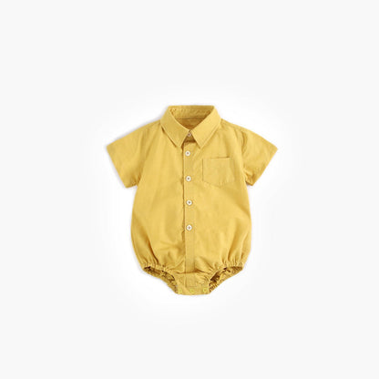 MyKids-USA® Baby Boy Solid Color Buttoned Shirt With Pockets Short Sleeve bodysuit Online In Summer