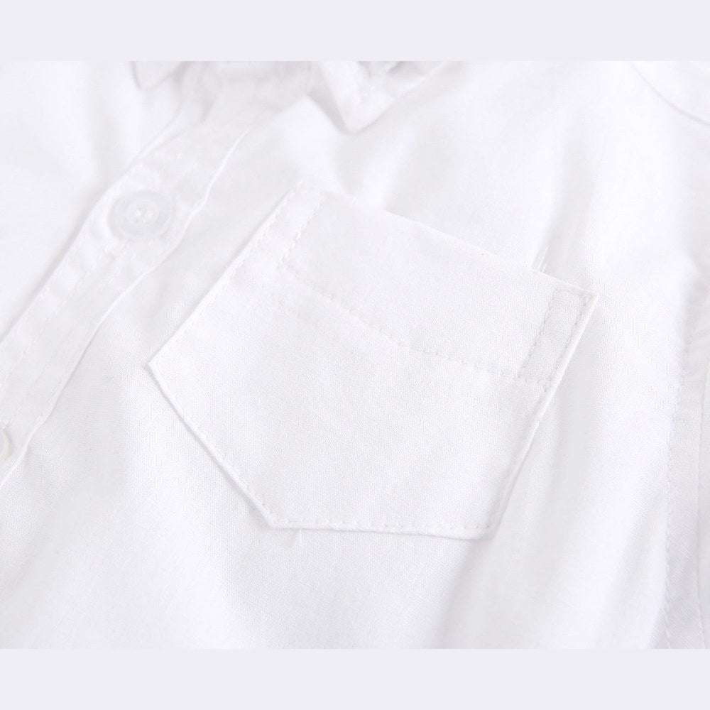 MyKids-USA® Baby Boy Solid Color Buttoned Shirt With Pockets Short Sleeve bodysuit Online In Summer