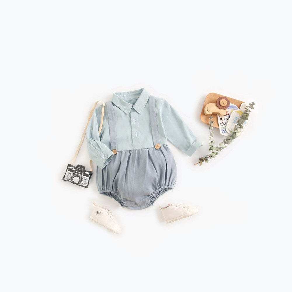 MyKids-USA® Baby Boy Solid Color False Design Long Sleeved bodysuit Bodysuit