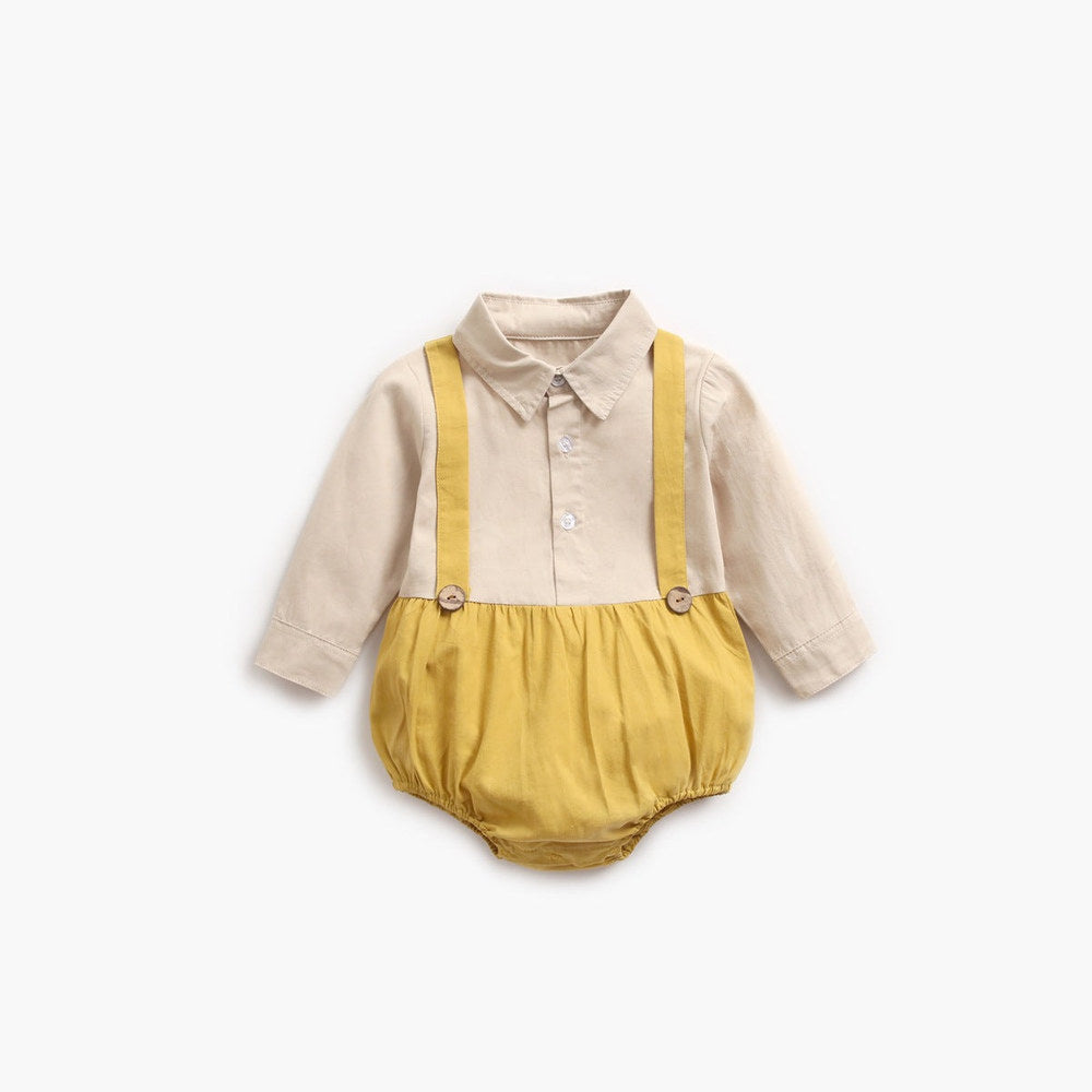 MyKids-USA® Baby Boy Solid Color False Design Long Sleeved bodysuit Bodysuit