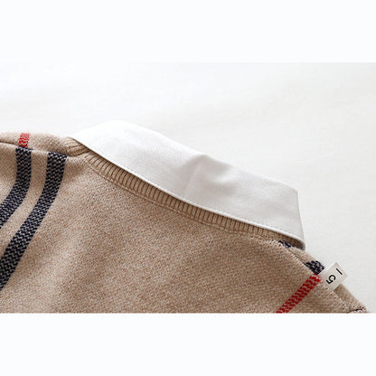MyKids-USA® Baby Boy Striped Pattern False 1 Pieces Sweater With Detachable Shirt Neck