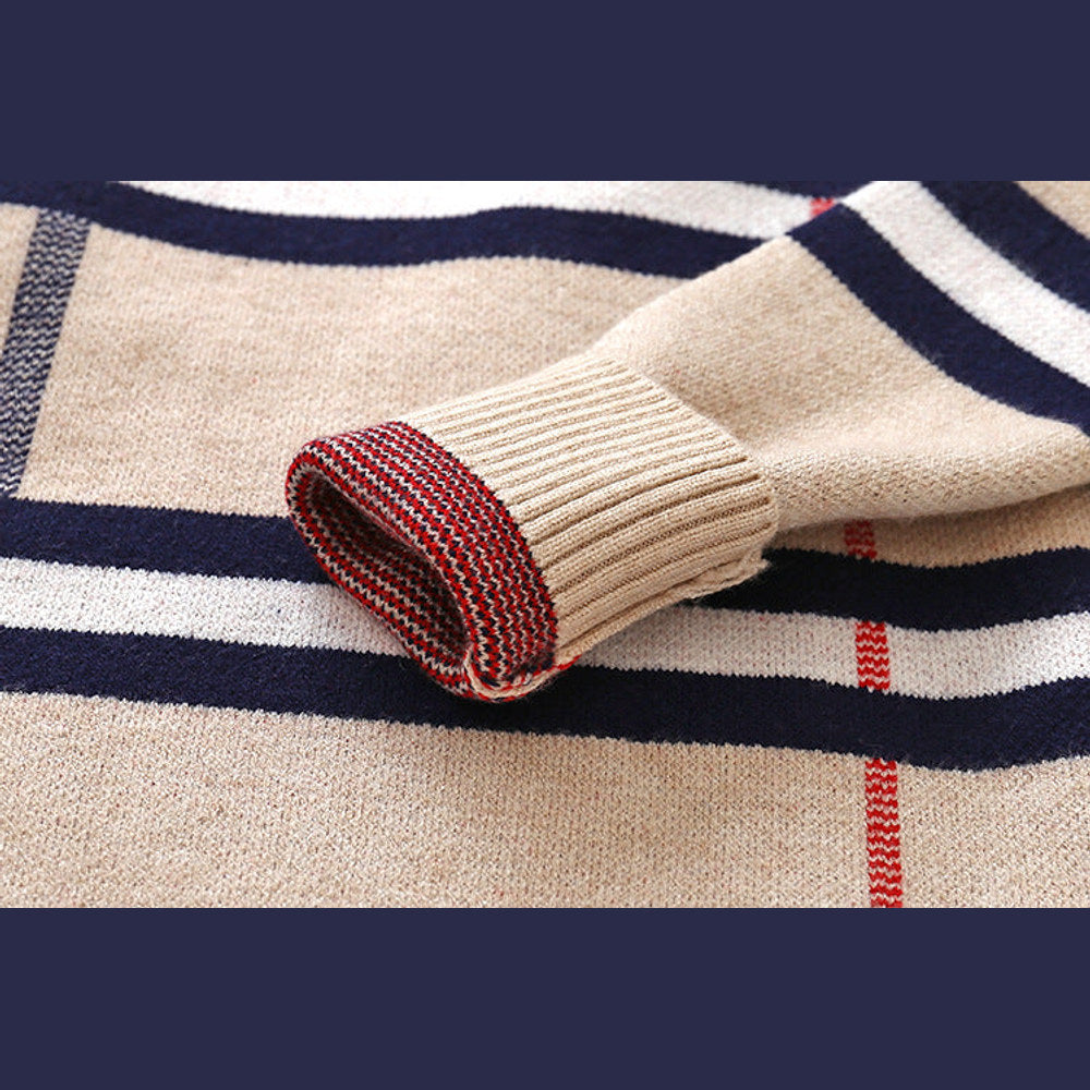 MyKids-USA® Baby Boy Striped Pattern False 1 Pieces Sweater With Detachable Shirt Neck
