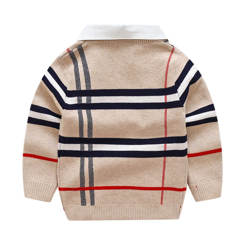 MyKids-USA® Baby Boy Striped Pattern False 1 Pieces Sweater With Detachable Shirt Neck