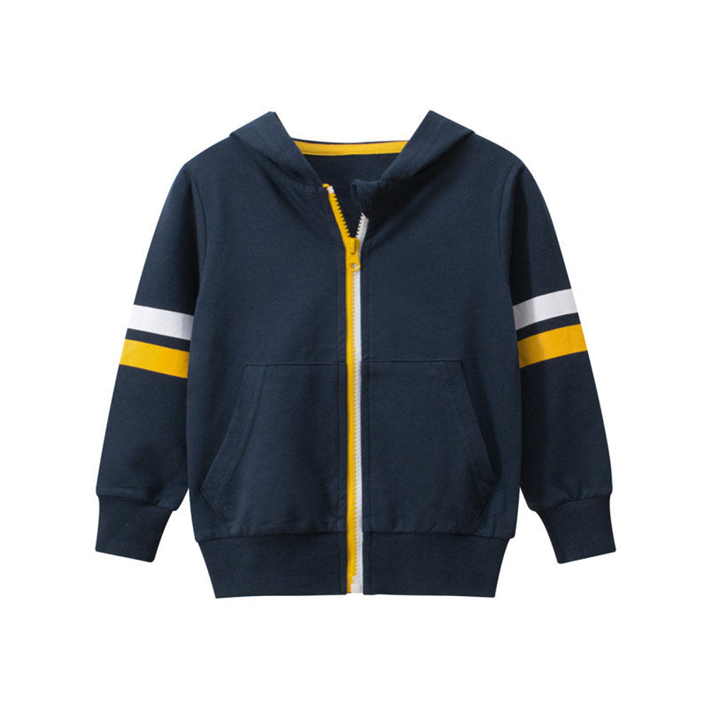 MyKids-USA® Baby Boy Striped Sleeves Design Zipper Front Solid Color Casual Coat