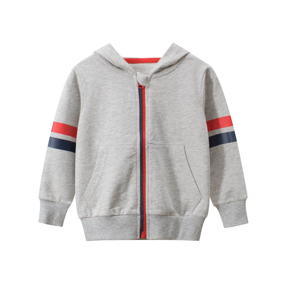 MyKids-USA® Baby Boy Striped Sleeves Design Zipper Front Solid Color Casual Coat