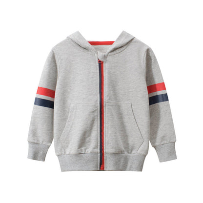 MyKids-USA® Baby Boy Striped Sleeves Design Zipper Front Solid Color Casual Coat
