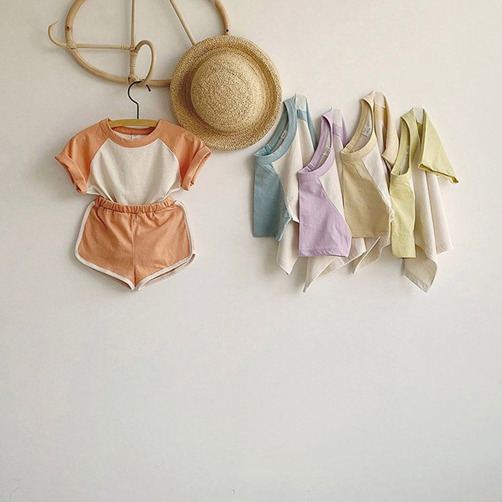 MyKids-USA Round Neck Short-Sleeved Top & Shorts Cotton Set