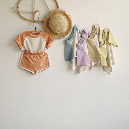 MyKids-USA Round Neck Short-Sleeved Top & Shorts Cotton Set
