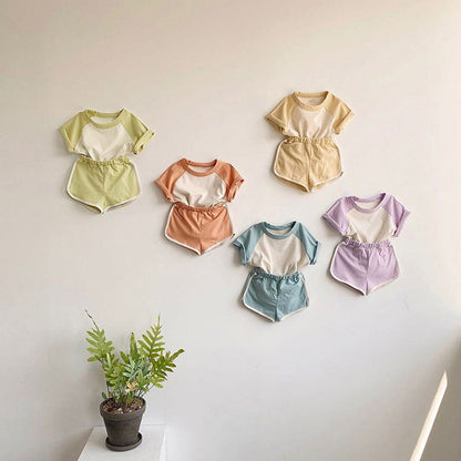 MyKids-USA Round Neck Short-Sleeved Top & Shorts Cotton Set
