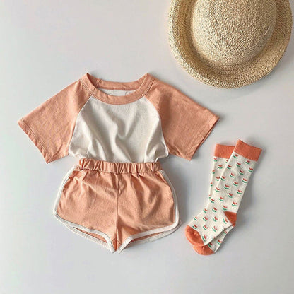 MyKids-USA Round Neck Short-Sleeved Top & Shorts Cotton Set