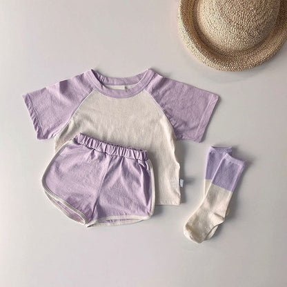 MyKids-USA Round Neck Short-Sleeved Top & Shorts Cotton Set
