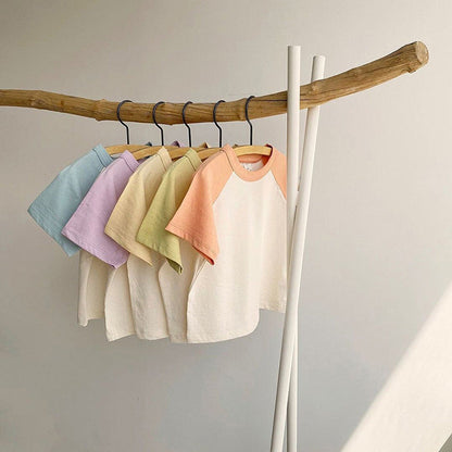 MyKids-USA Round Neck Short-Sleeved Top & Shorts Cotton Set