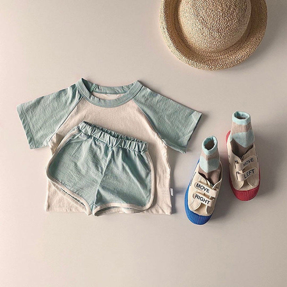 MyKids-USA Round Neck Short-Sleeved Top & Shorts Cotton Set