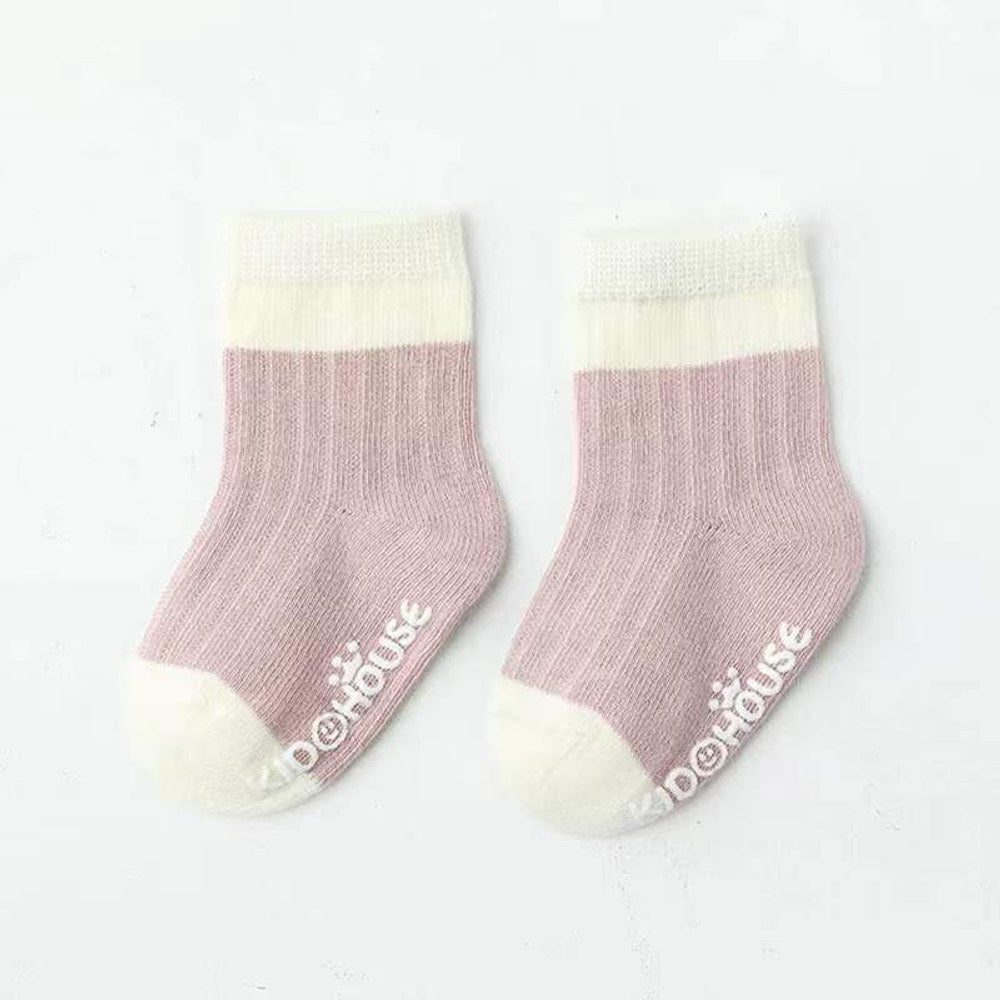 MyKids-USA® Baby Two Colors Contrast Boneless Bottom Dispensing Socks 1 Lot = 5 Pairs