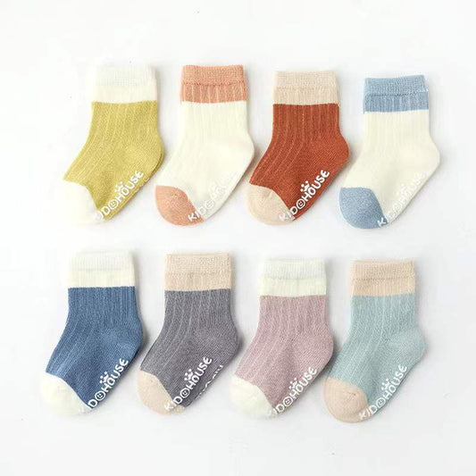 MyKids-USA® Baby Two Colors Contrast Boneless Bottom Dispensing Socks 1 Lot = 5 Pairs