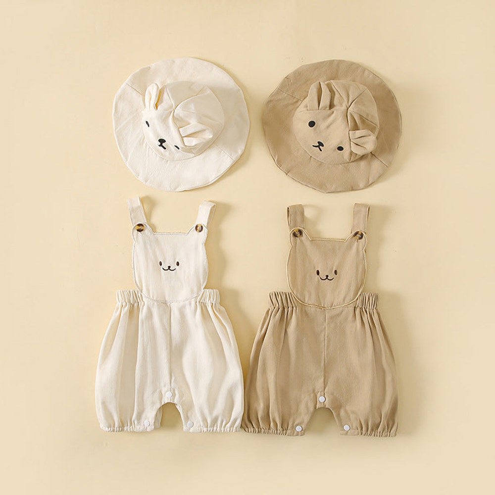 MyKids-USA® Baby Boys And Girls Stereoscopic Bear Sleeveless Straps Shorts With Sun Hat Sets In Summer