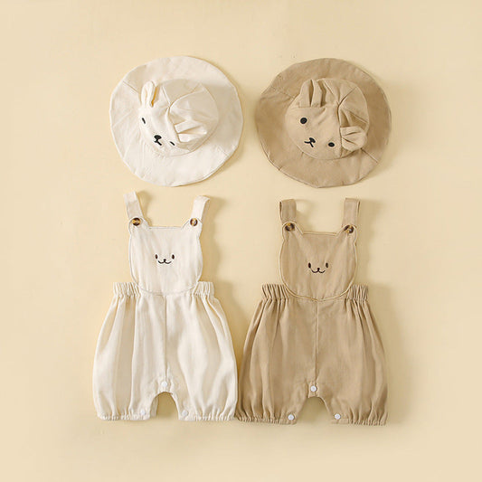MyKids-USA® Baby Boys And Girls Stereoscopic Bear Sleeveless Straps Shorts With Sun Hat Sets In Summer