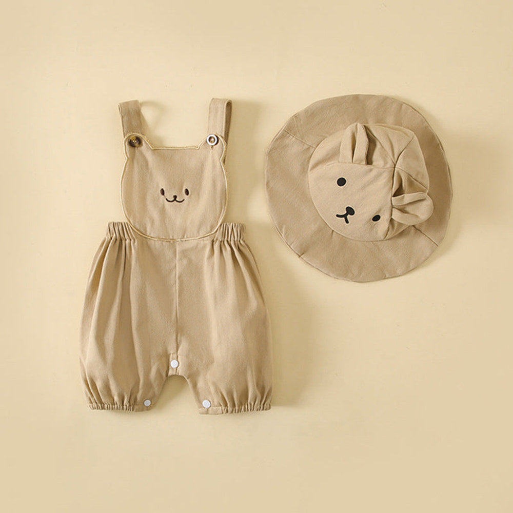 MyKids-USA® Baby Boys And Girls Stereoscopic Bear Sleeveless Straps Shorts With Sun Hat Sets In Summer