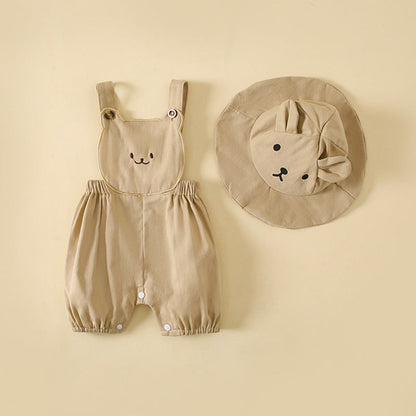 MyKids-USA® Baby Boys And Girls Stereoscopic Bear Sleeveless Straps Shorts With Sun Hat Sets In Summer
