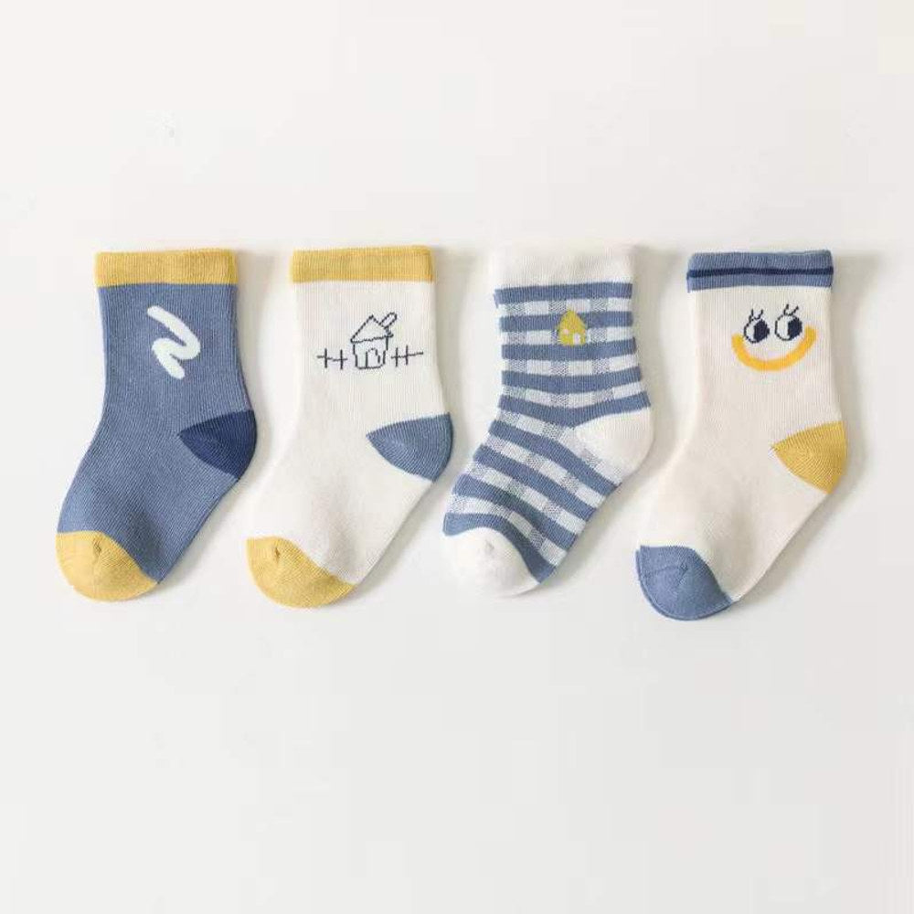MyKids-USA® Baby Unisex 1Lot=4 Pairs Smile With House Pattern Socks