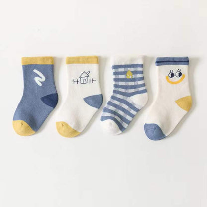 MyKids-USA® Baby Unisex 1Lot=4 Pairs Smile With House Pattern Socks