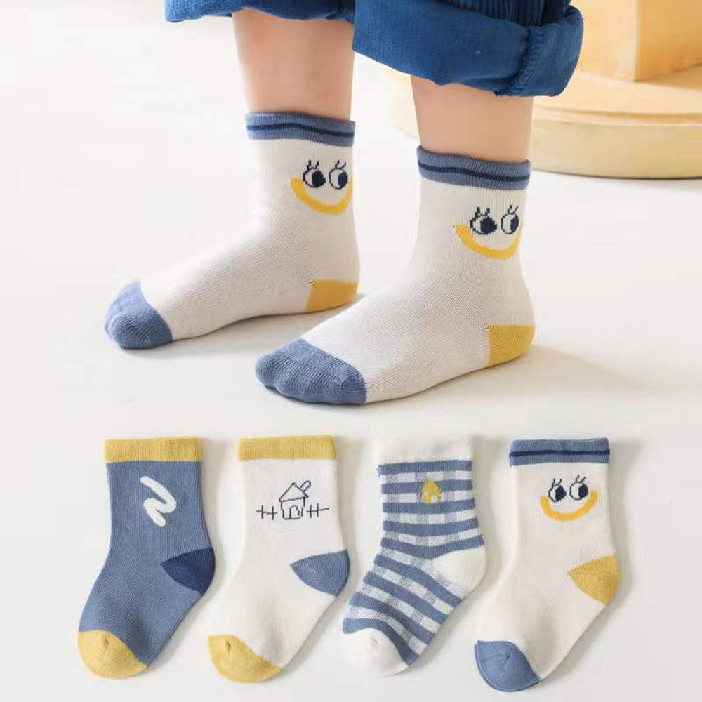 MyKids-USA® Baby Unisex 1Lot=4 Pairs Smile With House Pattern Socks