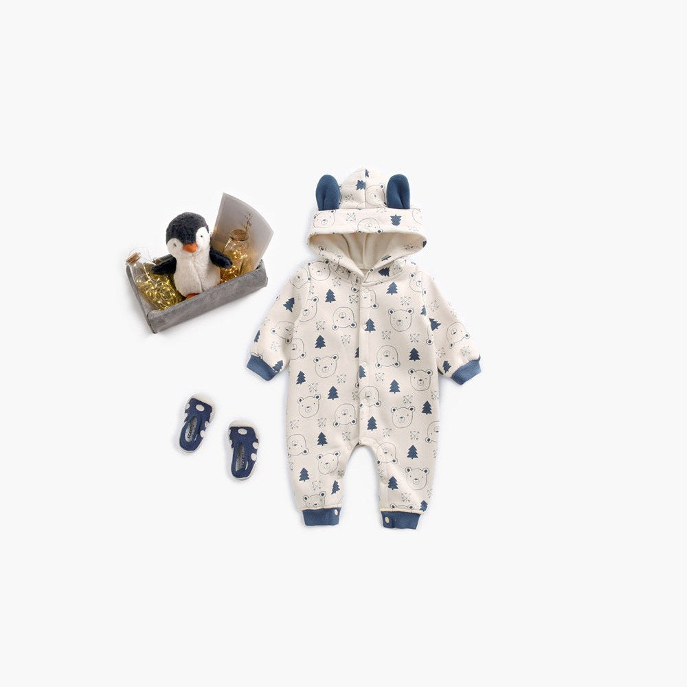 MyKids-USA® Baby Cartoon Animal Graphic Snap Button Thick Rompers With Hat