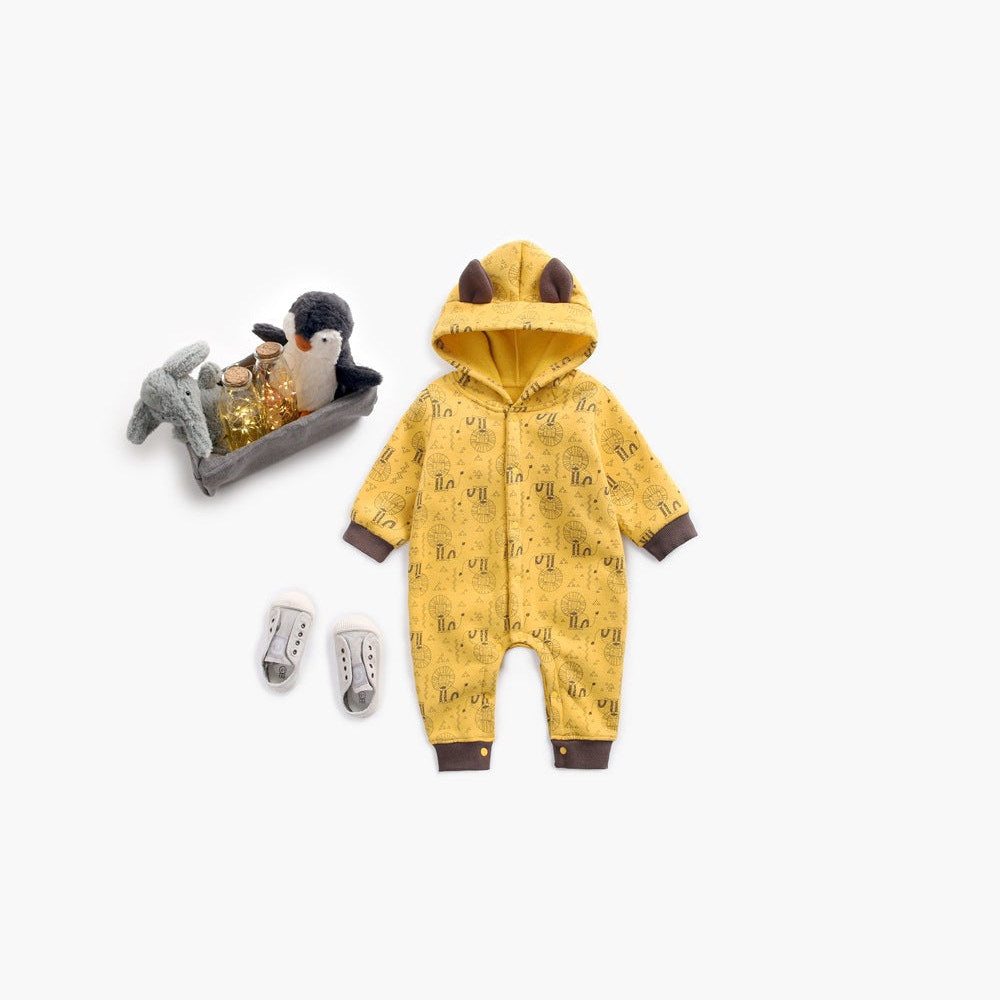 MyKids-USA® Baby Cartoon Animal Graphic Snap Button Thick Rompers With Hat