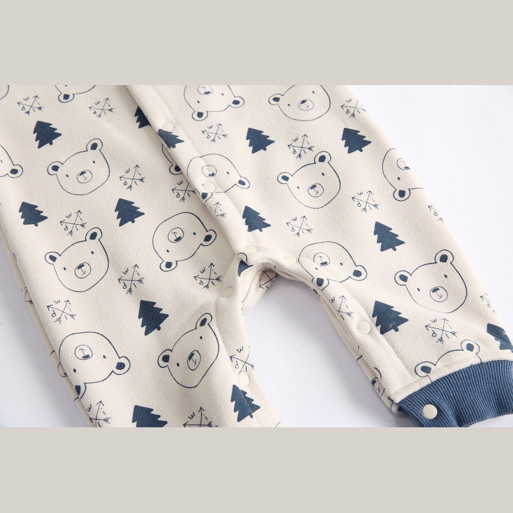 MyKids-USA® Baby Cartoon Animal Graphic Snap Button Thick Rompers With Hat