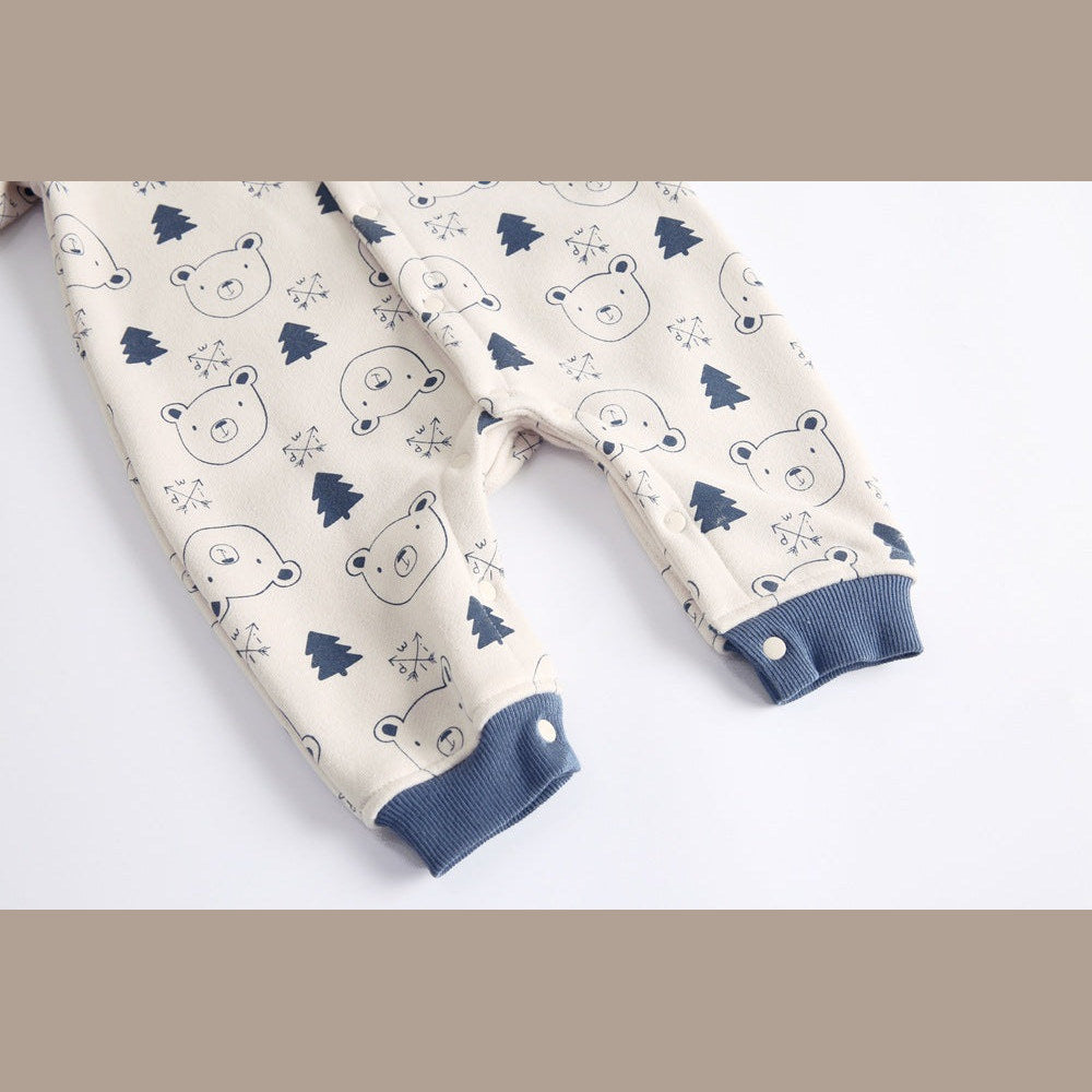 MyKids-USA® Baby Cartoon Animal Graphic Snap Button Thick Rompers With Hat