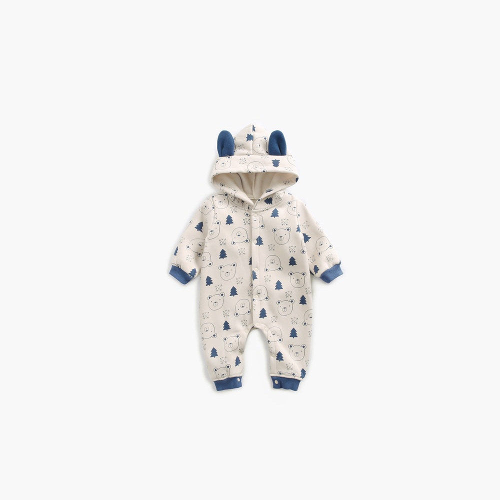 MyKids-USA® Baby Cartoon Animal Graphic Snap Button Thick Rompers With Hat