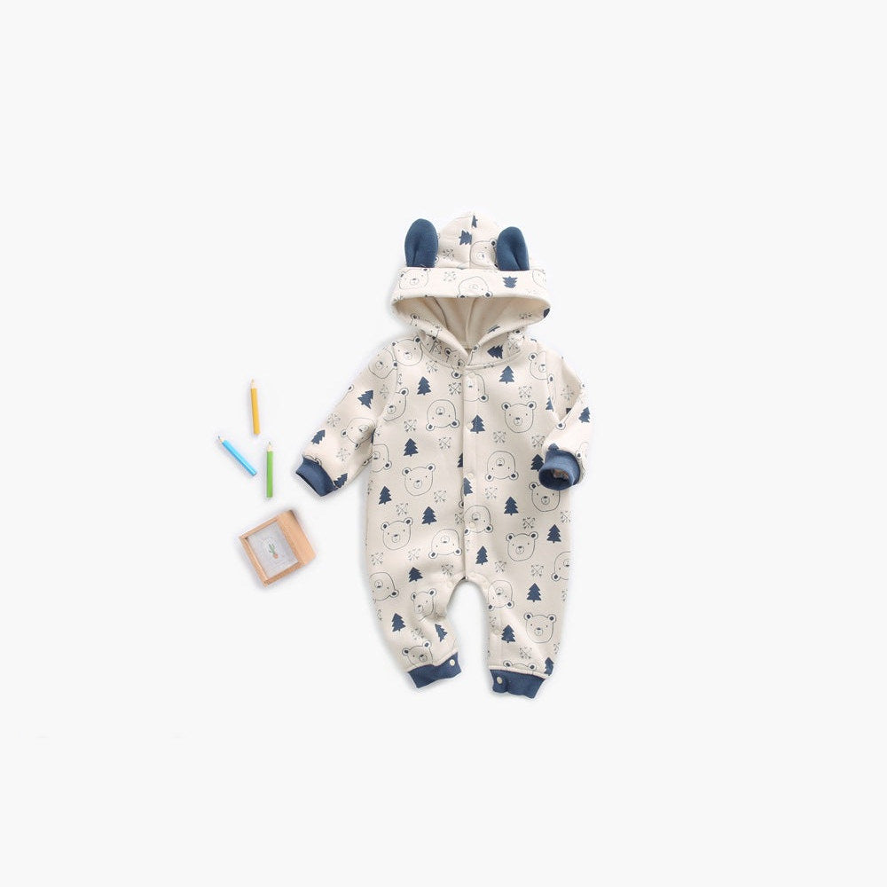 MyKids-USA® Baby Cartoon Animal Graphic Snap Button Thick Rompers With Hat