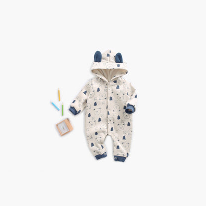 MyKids-USA® Baby Cartoon Animal Graphic Snap Button Thick Rompers With Hat