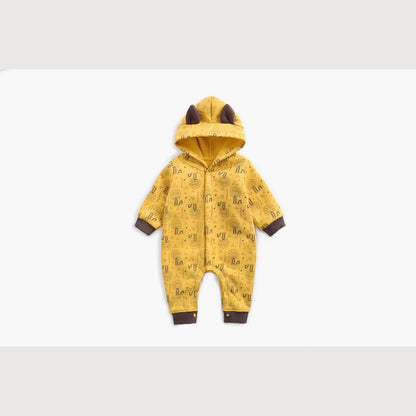MyKids-USA® Baby Cartoon Animal Graphic Snap Button Thick Rompers With Hat