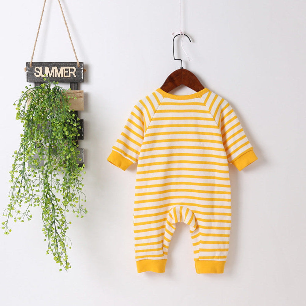 MyKids-USA® Baby Cartoon Bear & Striped Pattern Crotch Jumpsuit Romper