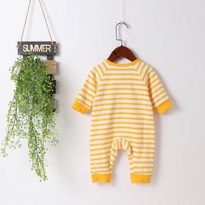 MyKids-USA® Baby Cartoon Bear & Striped Pattern Crotch Jumpsuit Romper
