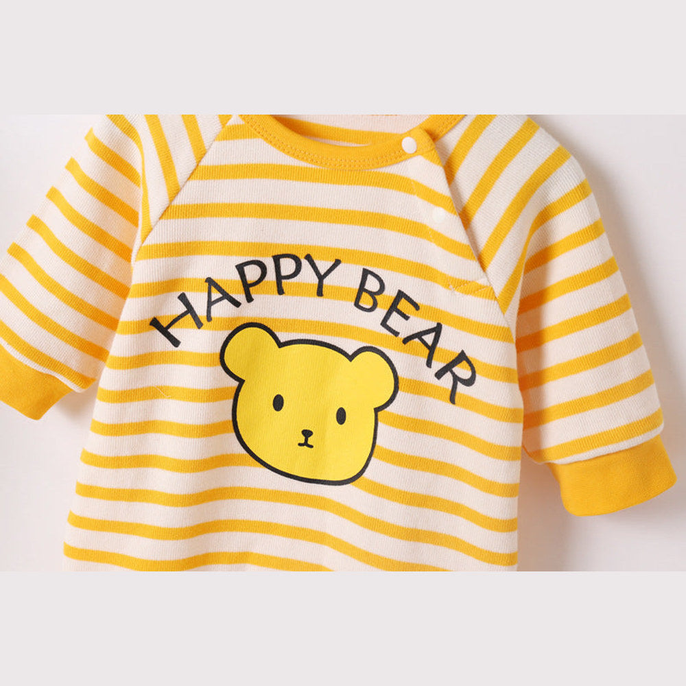 MyKids-USA® Baby Cartoon Bear & Striped Pattern Crotch Jumpsuit Romper