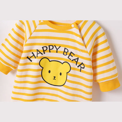 MyKids-USA® Baby Cartoon Bear & Striped Pattern Crotch Jumpsuit Romper
