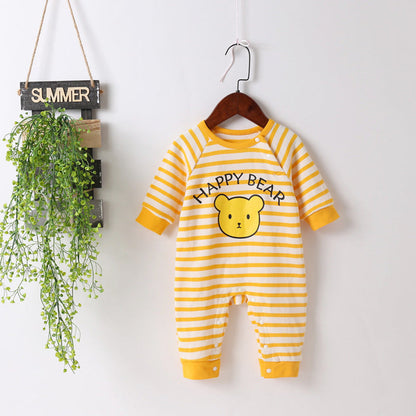MyKids-USA® Baby Cartoon Bear & Striped Pattern Crotch Jumpsuit Romper